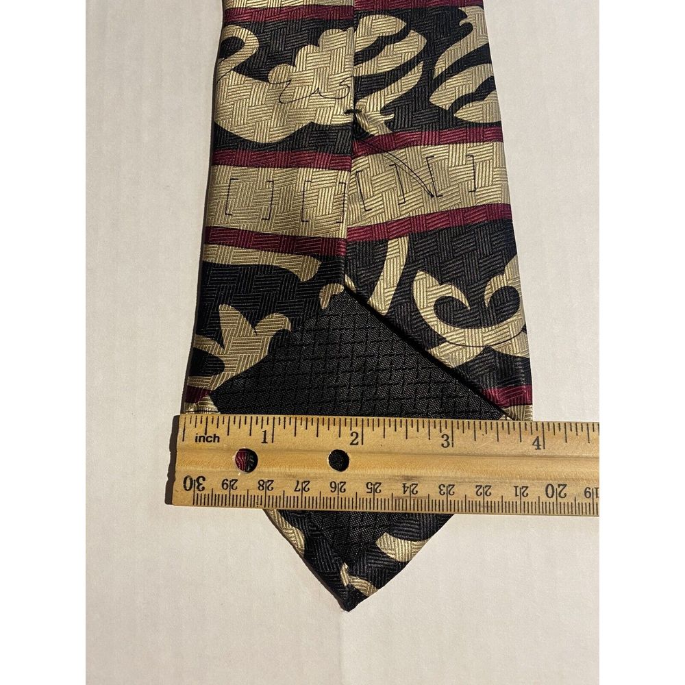 Gold Roberta Collection Mens 100% Silk Tie Made In Italy Gold/Black/Red Abstract — image 4 of 4
